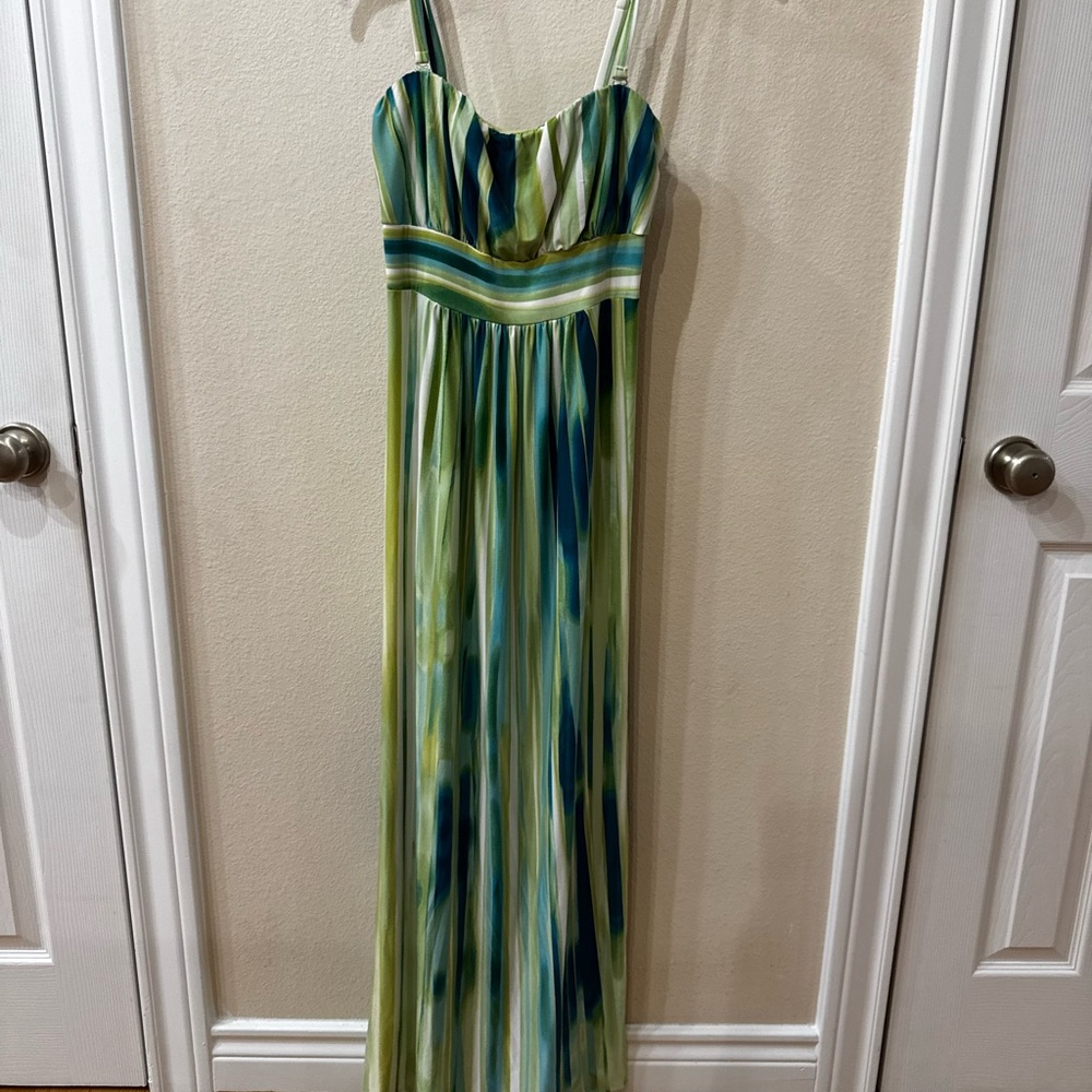 Soma Intimates Green and Blue Striped Maxi Dress Size Small